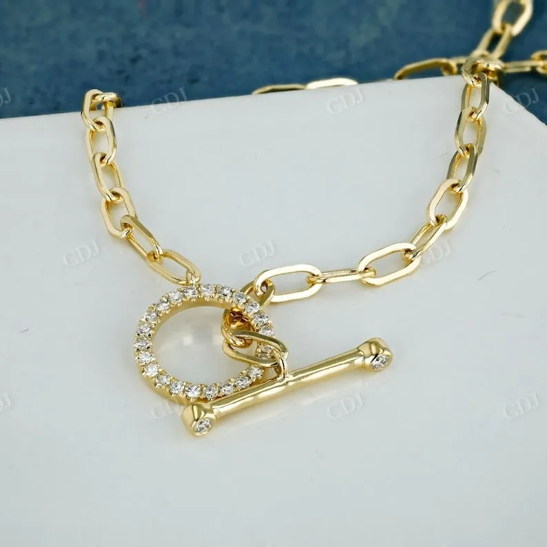 0.21CTW Natural Diamond Paper Clip Link with Open Circle Toggle Necklace