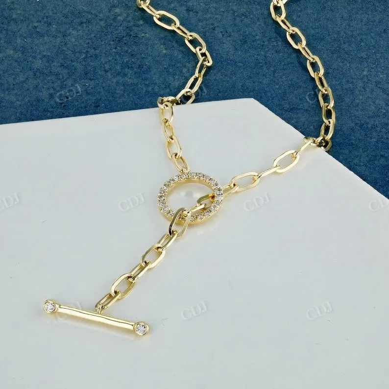 0.21CTW Natural Diamond Paper Clip Link with Open Circle Toggle Necklace