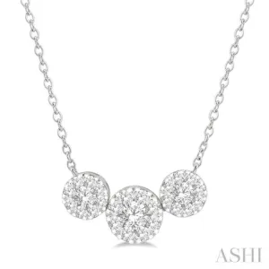 1 1/2 Ctw Triple Circle Lovebright Round Cut Diamond Necklace in 14K White Gold