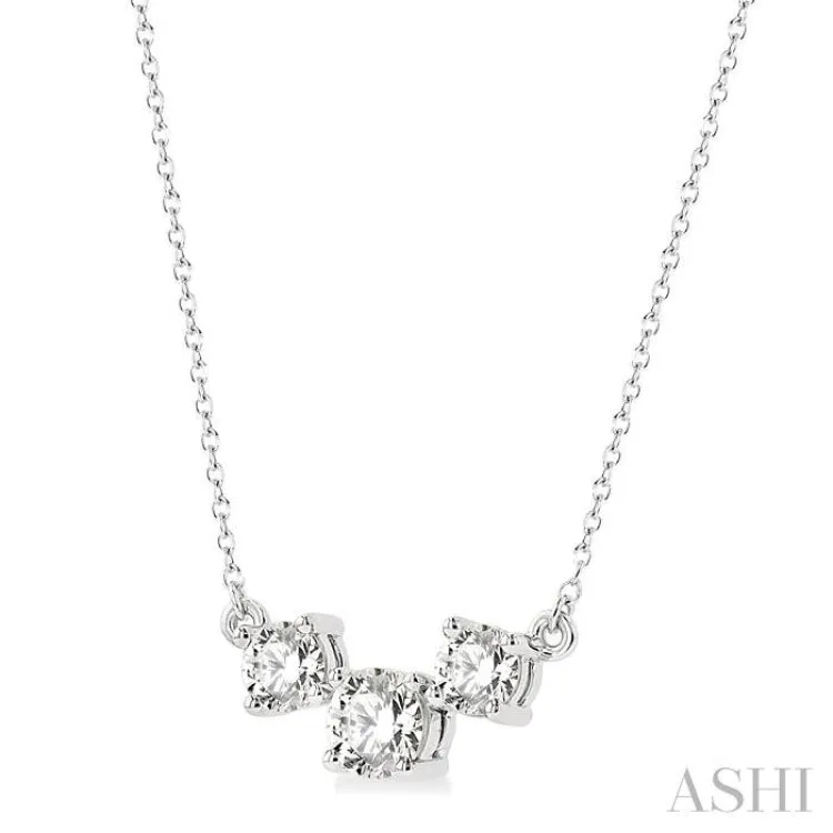 1 1/4 ctw Three Stone Round Cut Diamond Necklace in 14K White Gold