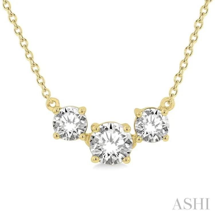 1 Ctw Three Stone Round Cut Diamond Necklace in 14K Yellow Gold