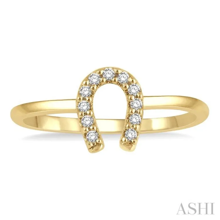 1/10 ctw Horseshoe Charm Round Cut Diamond Petite Fashion Ring in 10K Yellow Gold