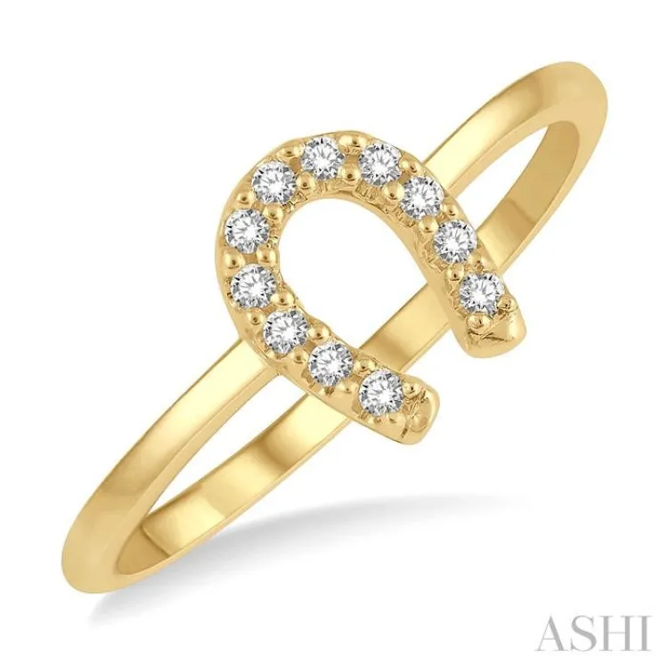 1/10 ctw Horseshoe Charm Round Cut Diamond Petite Fashion Ring in 10K Yellow Gold