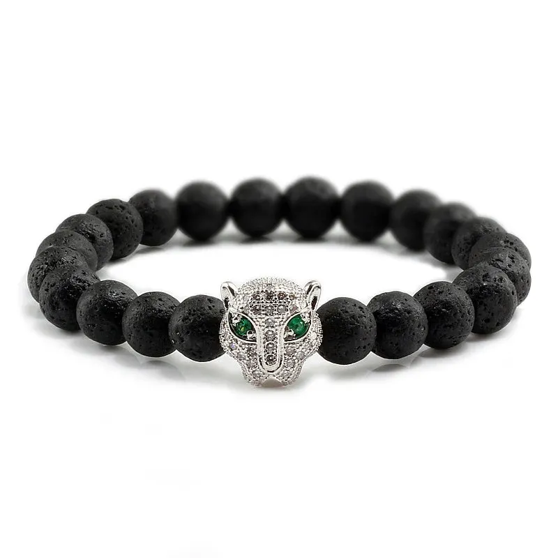 12 Style Bracelet Men Black Lava Healing Balance Beads Reiki Buddha Prayer Natural Stone Yoga Bracelet For Women Leopard Head