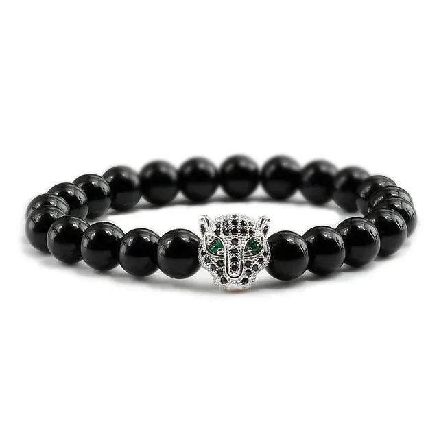 12 Style Bracelet Men Black Lava Healing Balance Beads Reiki Buddha Prayer Natural Stone Yoga Bracelet For Women Leopard Head