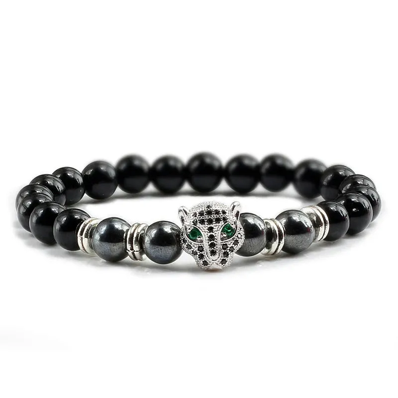 12 Style Bracelet Men Black Lava Healing Balance Beads Reiki Buddha Prayer Natural Stone Yoga Bracelet For Women Leopard Head