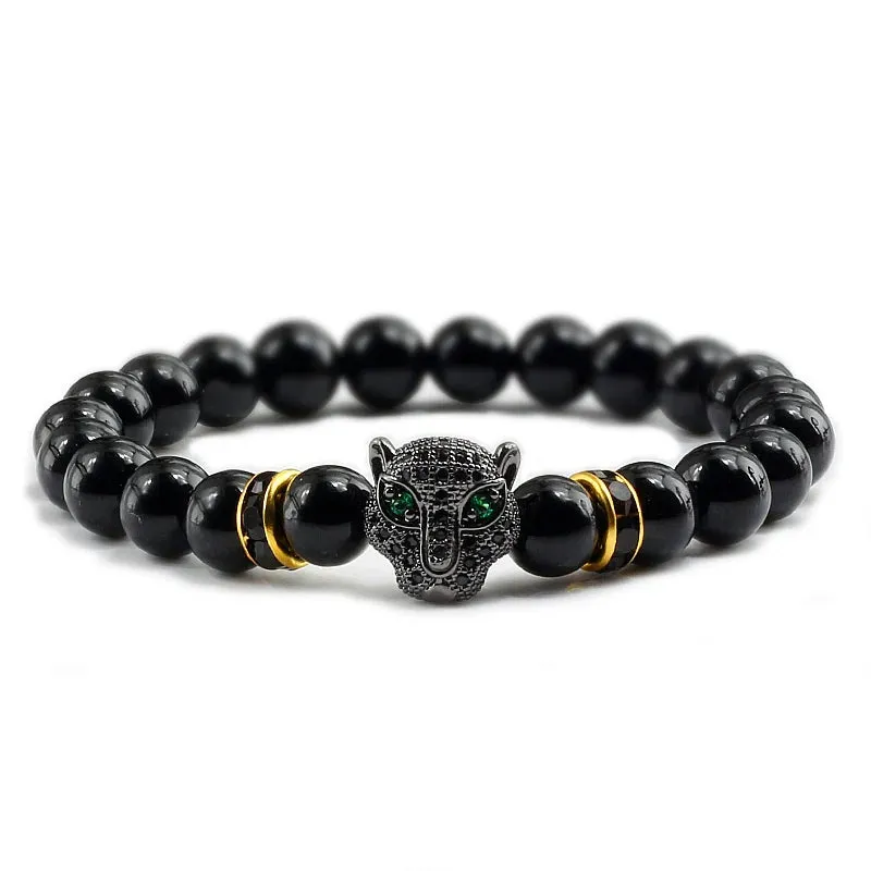 12 Style Bracelet Men Black Lava Healing Balance Beads Reiki Buddha Prayer Natural Stone Yoga Bracelet For Women Leopard Head