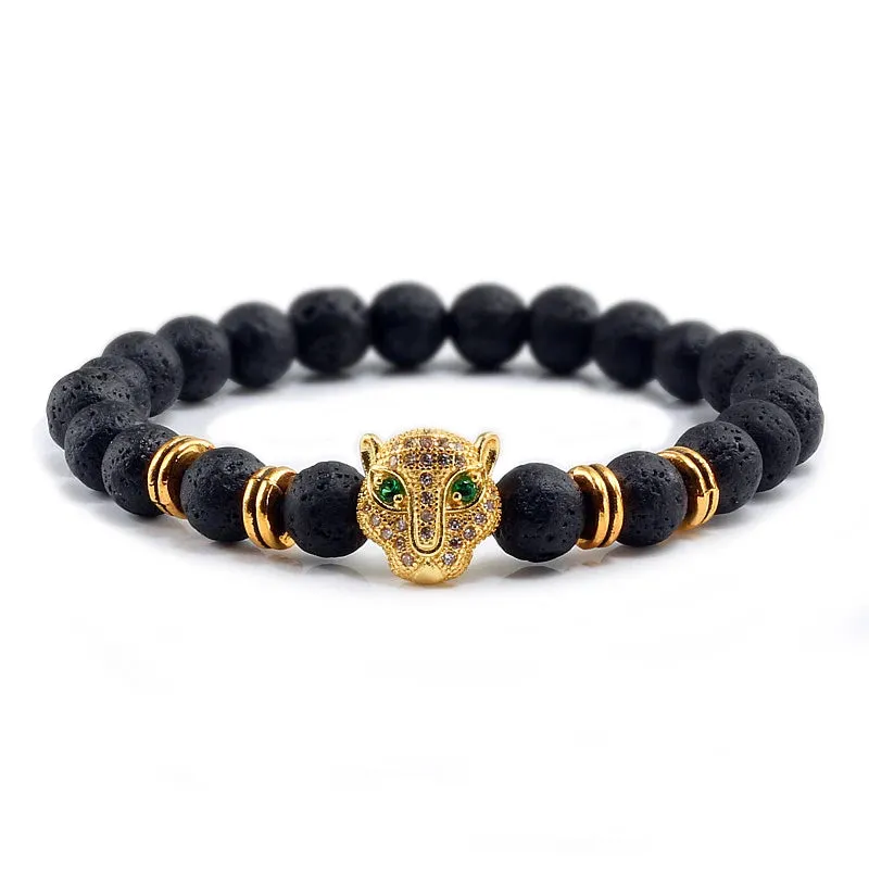 12 Style Bracelet Men Black Lava Healing Balance Beads Reiki Buddha Prayer Natural Stone Yoga Bracelet For Women Leopard Head