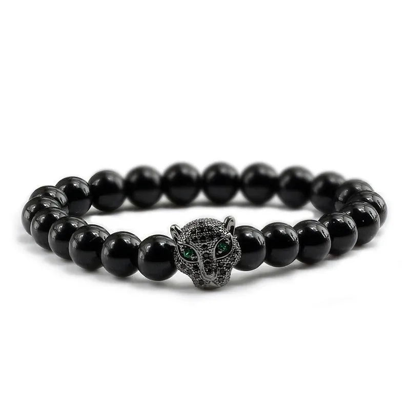 12 Style Bracelet Men Black Lava Healing Balance Beads Reiki Buddha Prayer Natural Stone Yoga Bracelet For Women Leopard Head