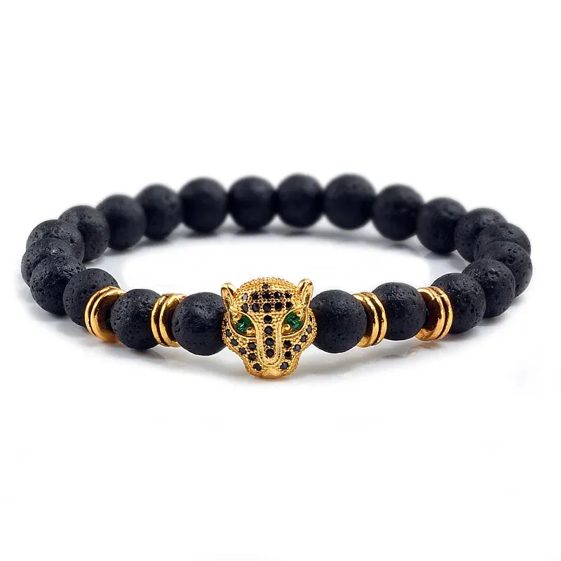 12 Style Bracelet Men Black Lava Healing Balance Beads Reiki Buddha Prayer Natural Stone Yoga Bracelet For Women Leopard Head