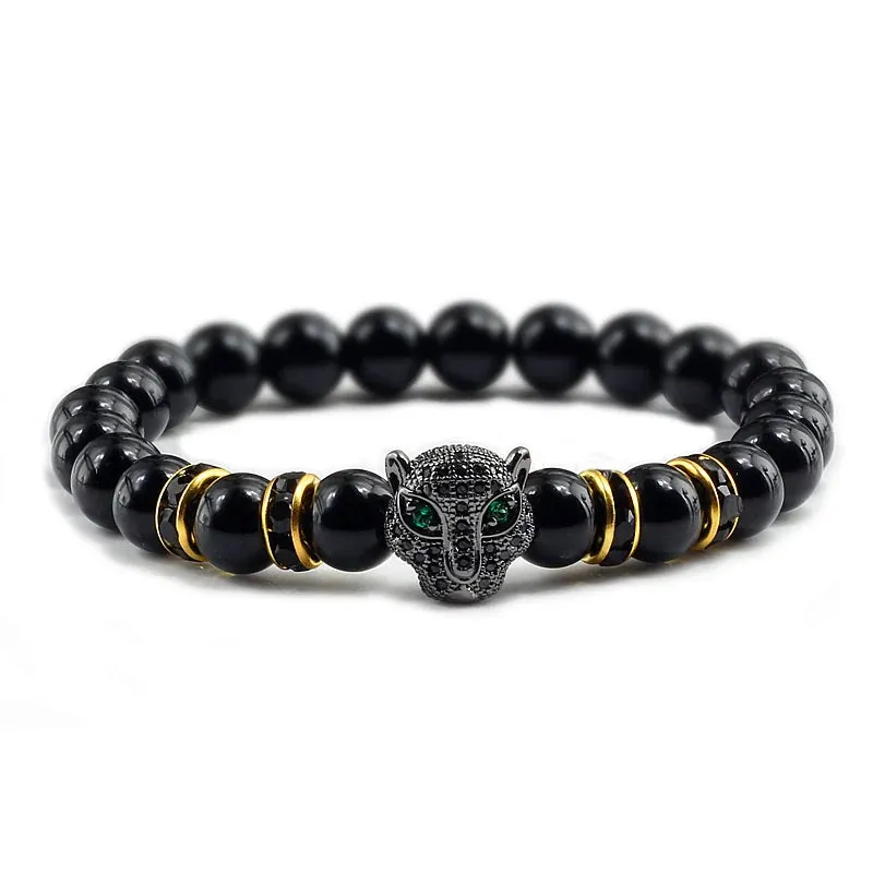 12 Style Bracelet Men Black Lava Healing Balance Beads Reiki Buddha Prayer Natural Stone Yoga Bracelet For Women Leopard Head