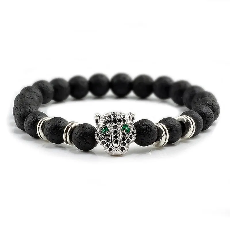 12 Style Bracelet Men Black Lava Healing Balance Beads Reiki Buddha Prayer Natural Stone Yoga Bracelet For Women Leopard Head