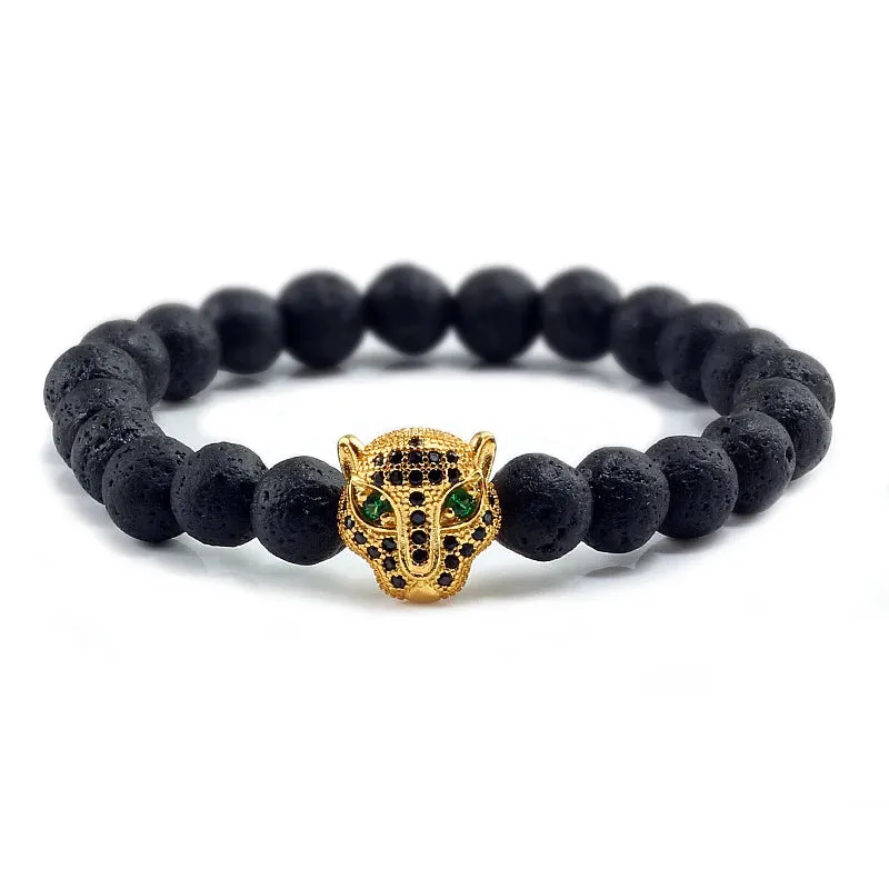 12 Style Bracelet Men Black Lava Healing Balance Beads Reiki Buddha Prayer Natural Stone Yoga Bracelet For Women Leopard Head