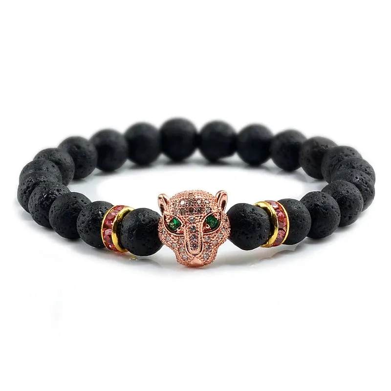 12 Style Bracelet Men Black Lava Healing Balance Beads Reiki Buddha Prayer Natural Stone Yoga Bracelet For Women Leopard Head