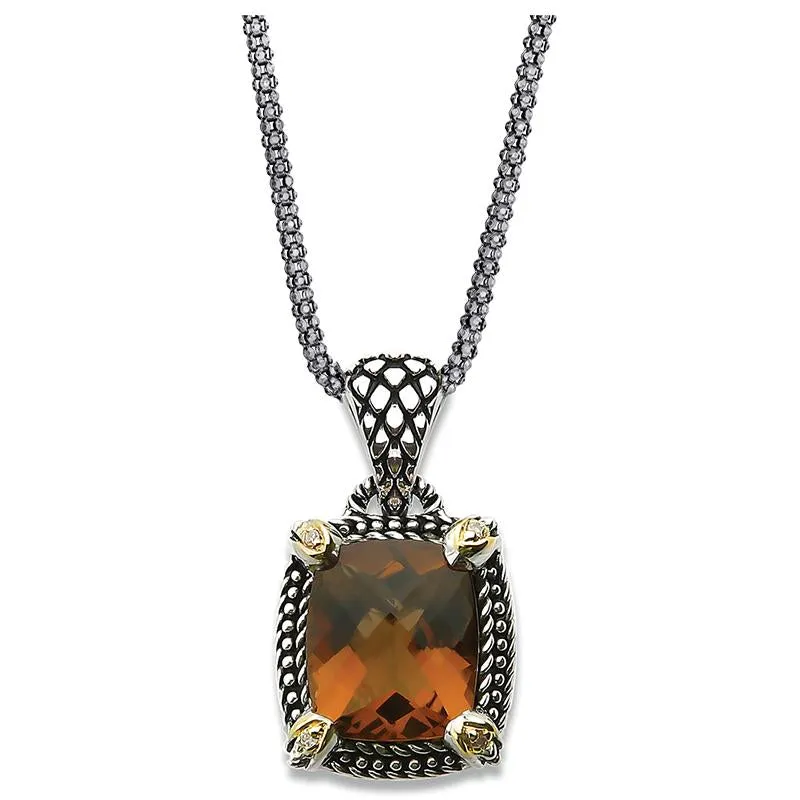 14K And 925 Sterling Silver Pendant With Whiskey Quartz (141P114811WQ)