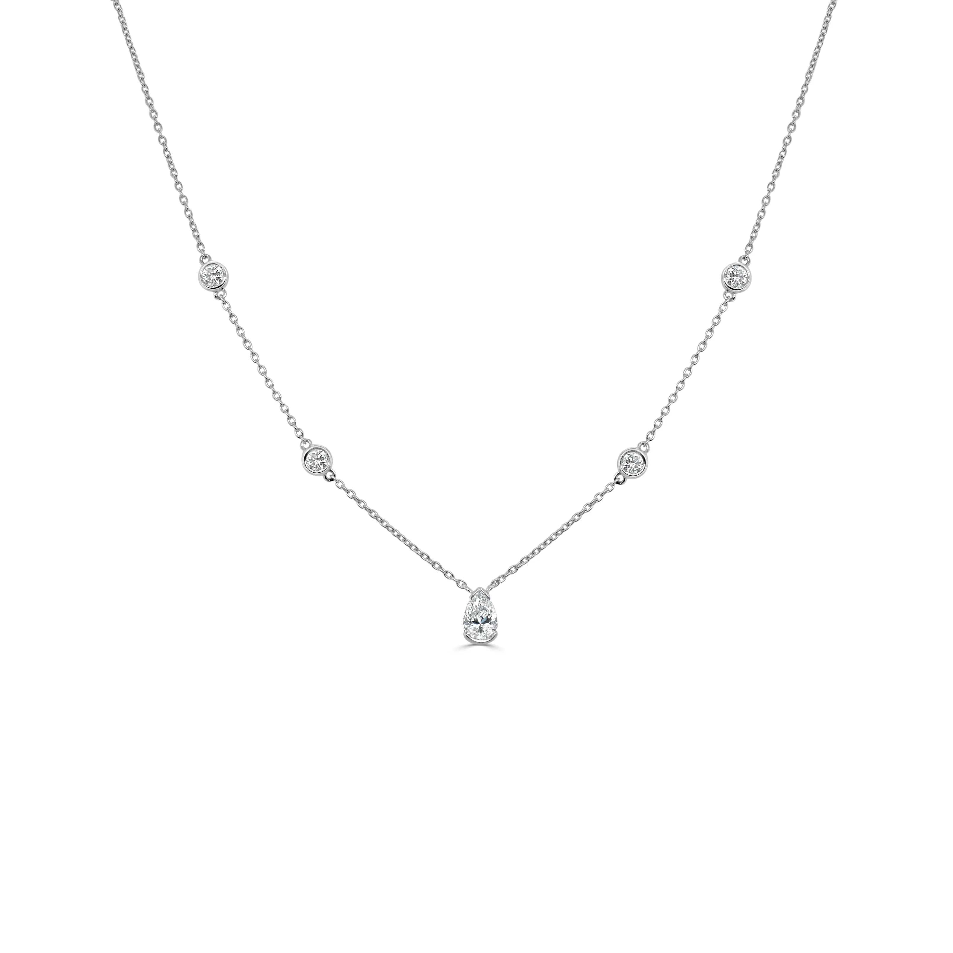 14K Gold & Pear-Shaped Diamond Station Necklace - 0.59ct