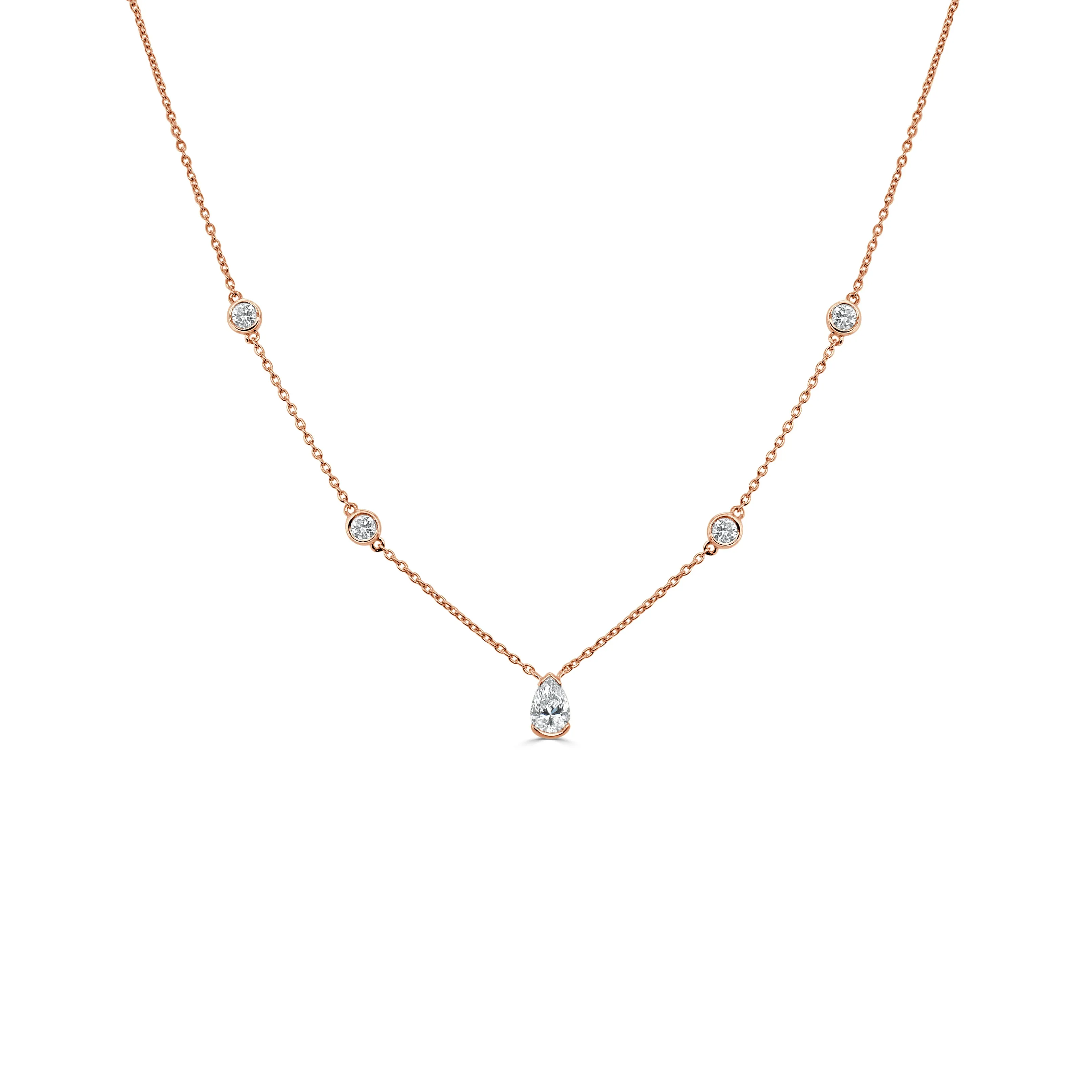 14K Gold & Pear-Shaped Diamond Station Necklace - 0.59ct