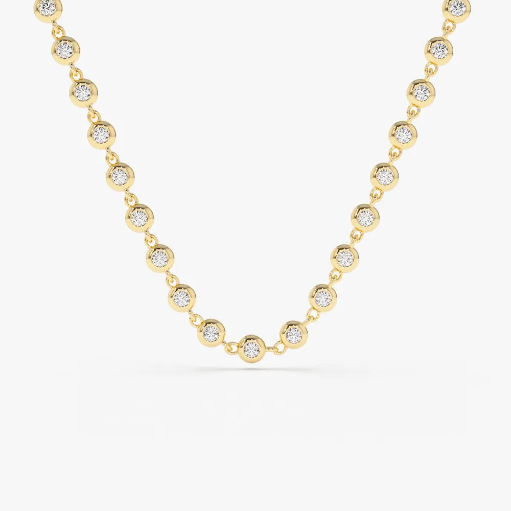 14K Gold Bezel Setting Diamond Tennis Necklace