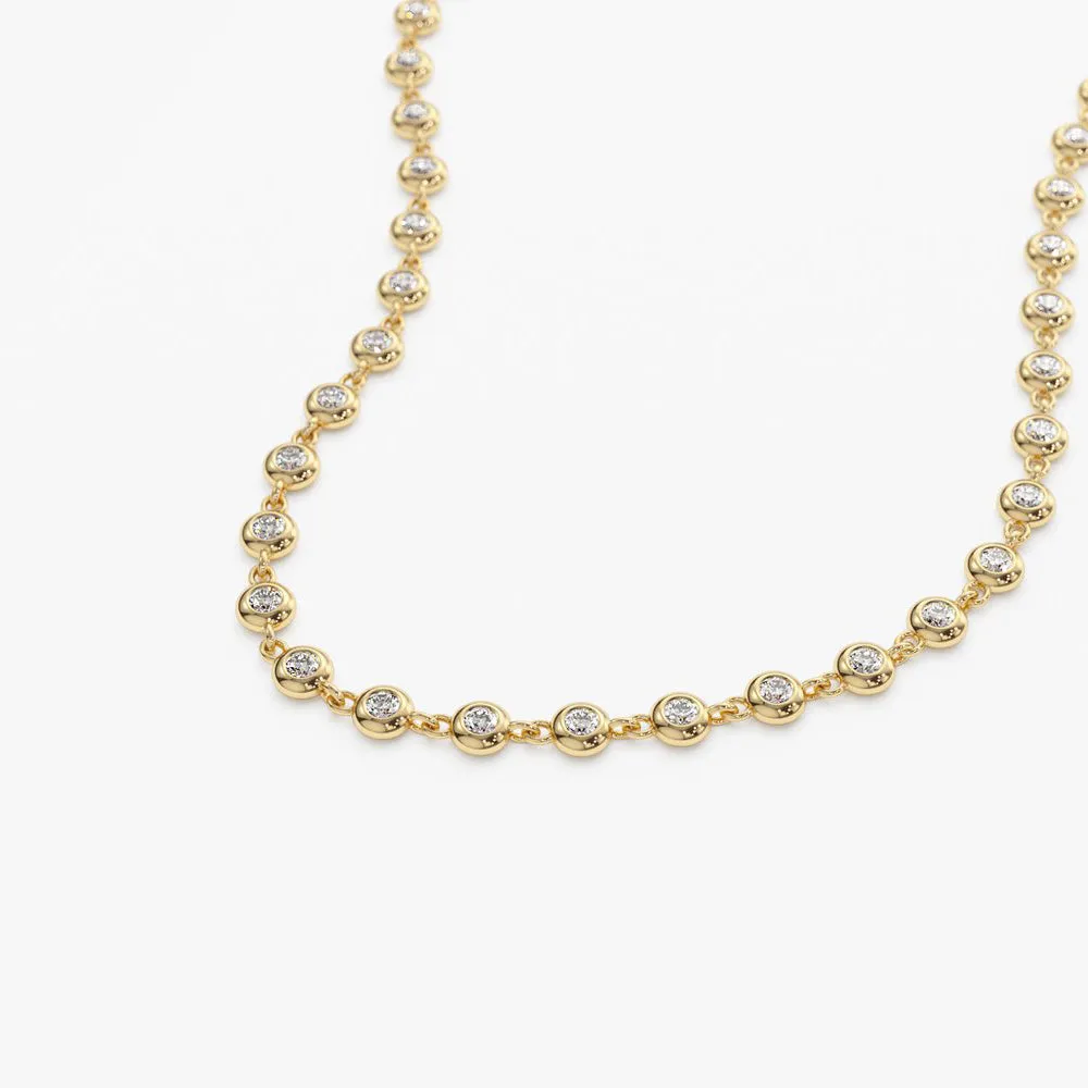 14K Gold Bezel Setting Diamond Tennis Necklace