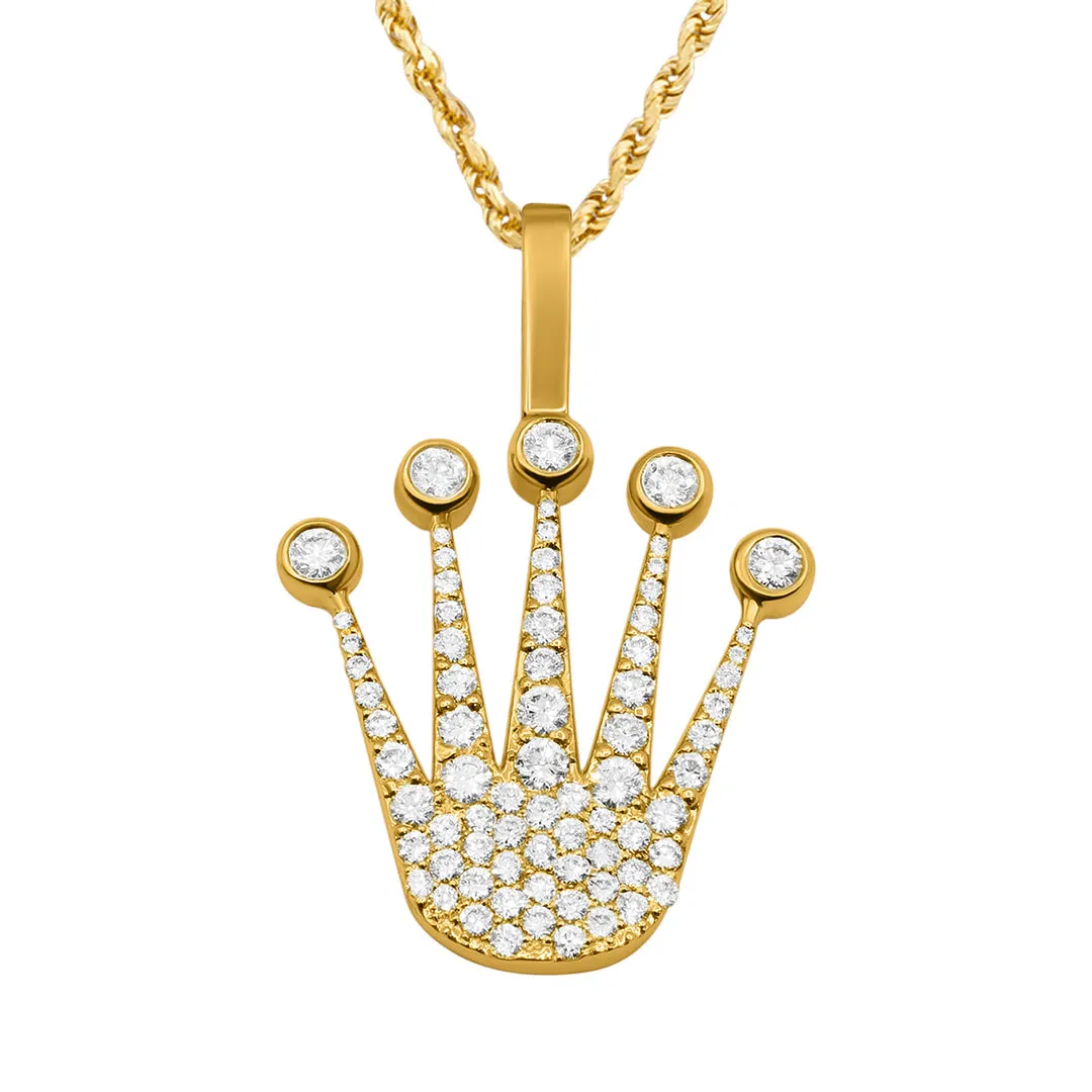 14K Gold Crown With Diamonds Pendant