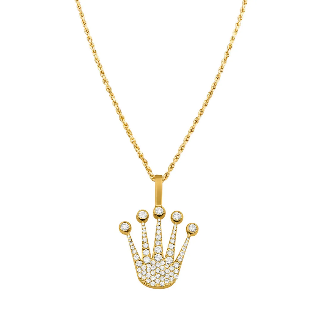 14K Gold Crown With Diamonds Pendant