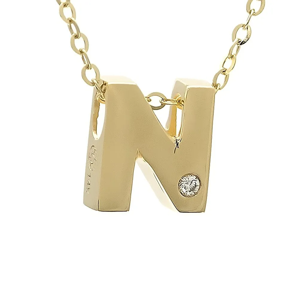 14K Gold Initial "N" Necklace (Diamond)