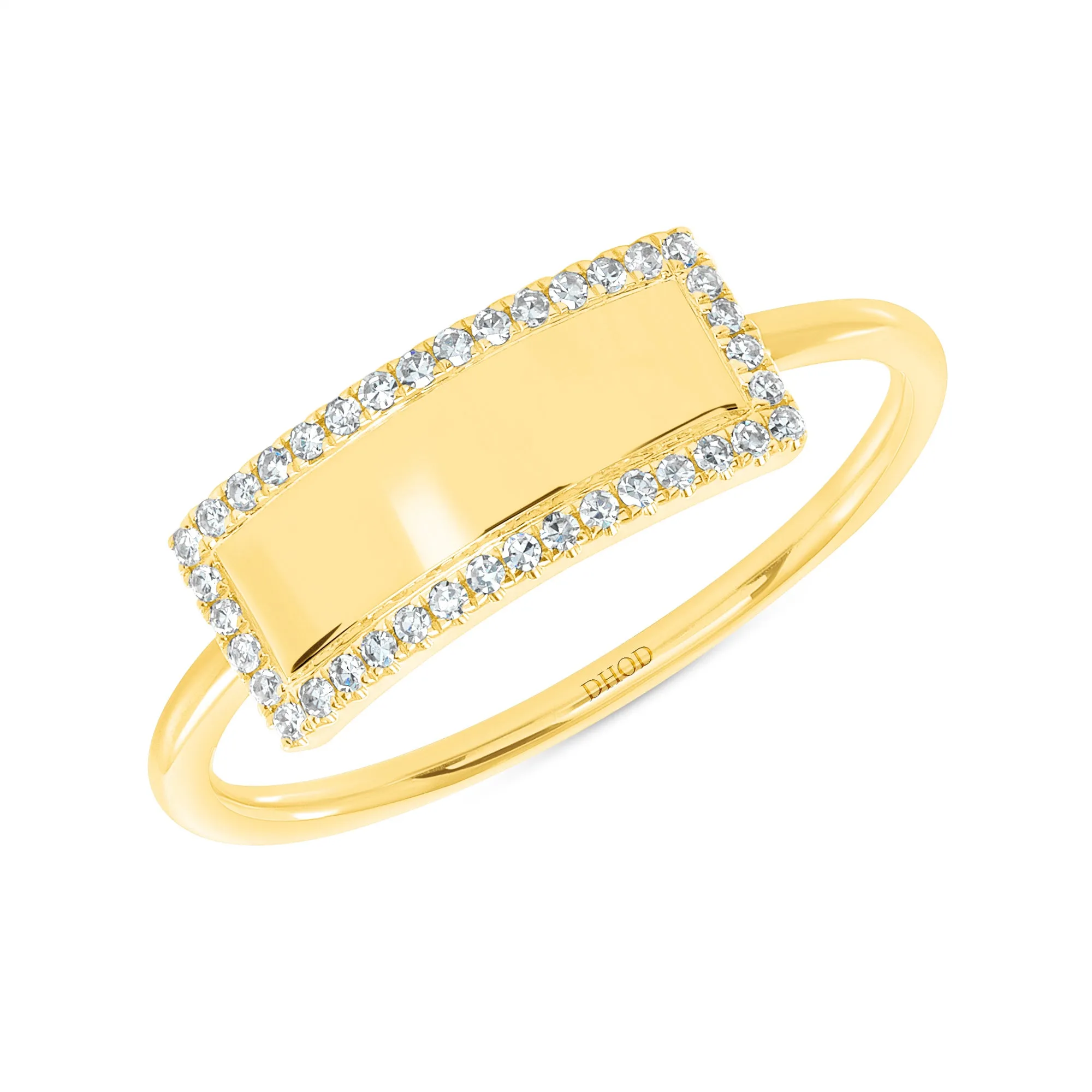 14K Gold Personalized Rectangular ID Ring with Diamonds