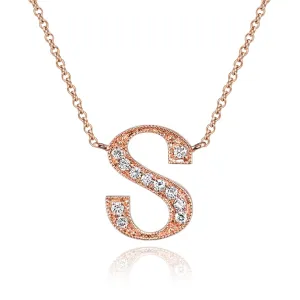 14K Rose Gold Armenian Initial Diamond Necklace