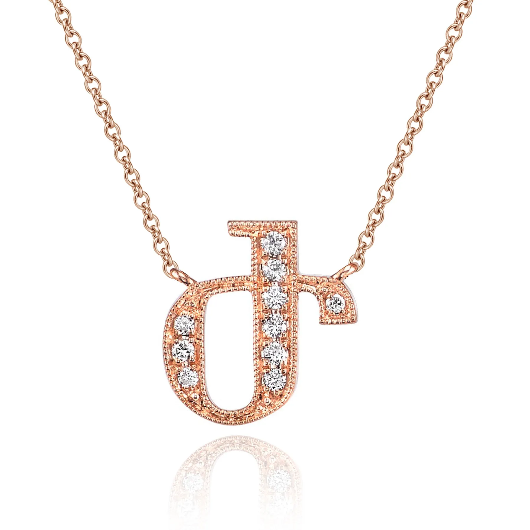 14K Rose Gold Armenian Initial Diamond Necklace