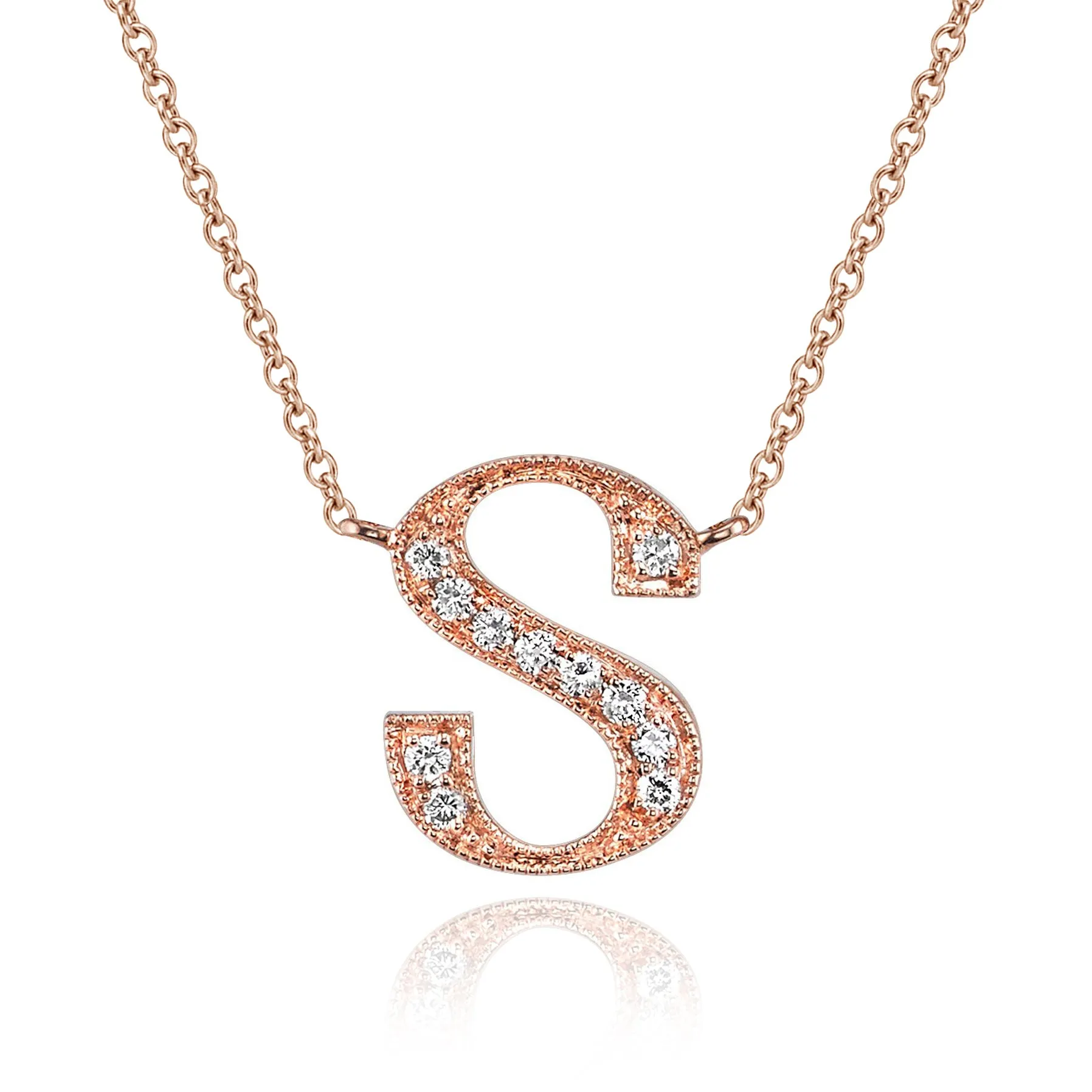 14K Rose Gold Armenian Initial Diamond Necklace