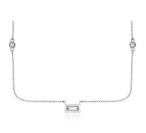 14k white gold center diamond baguette and round stations 16" necklace