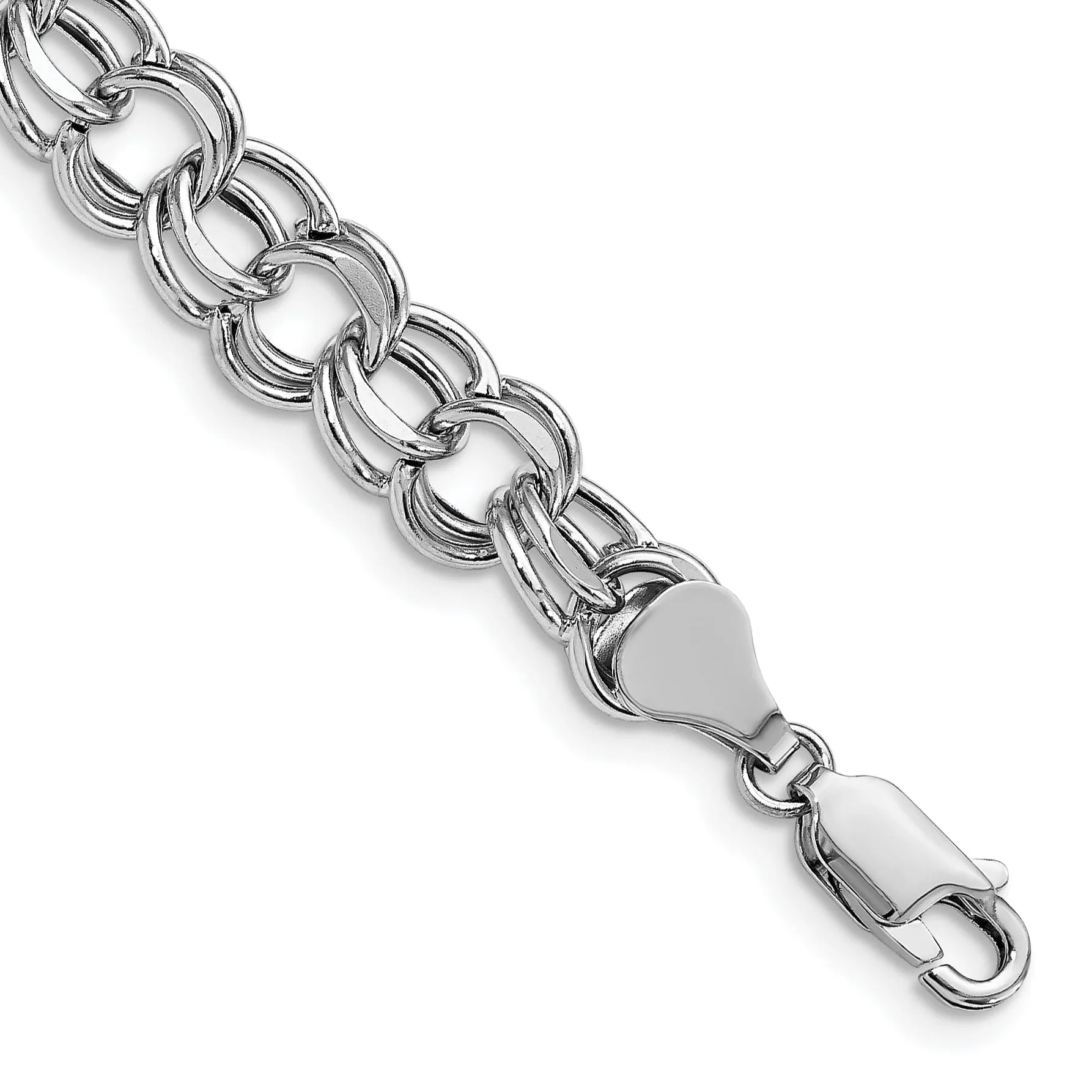 14K White Gold Charm Bracelet - Diamond Cut, 7.5-MM Wide Link, 7.25-inch