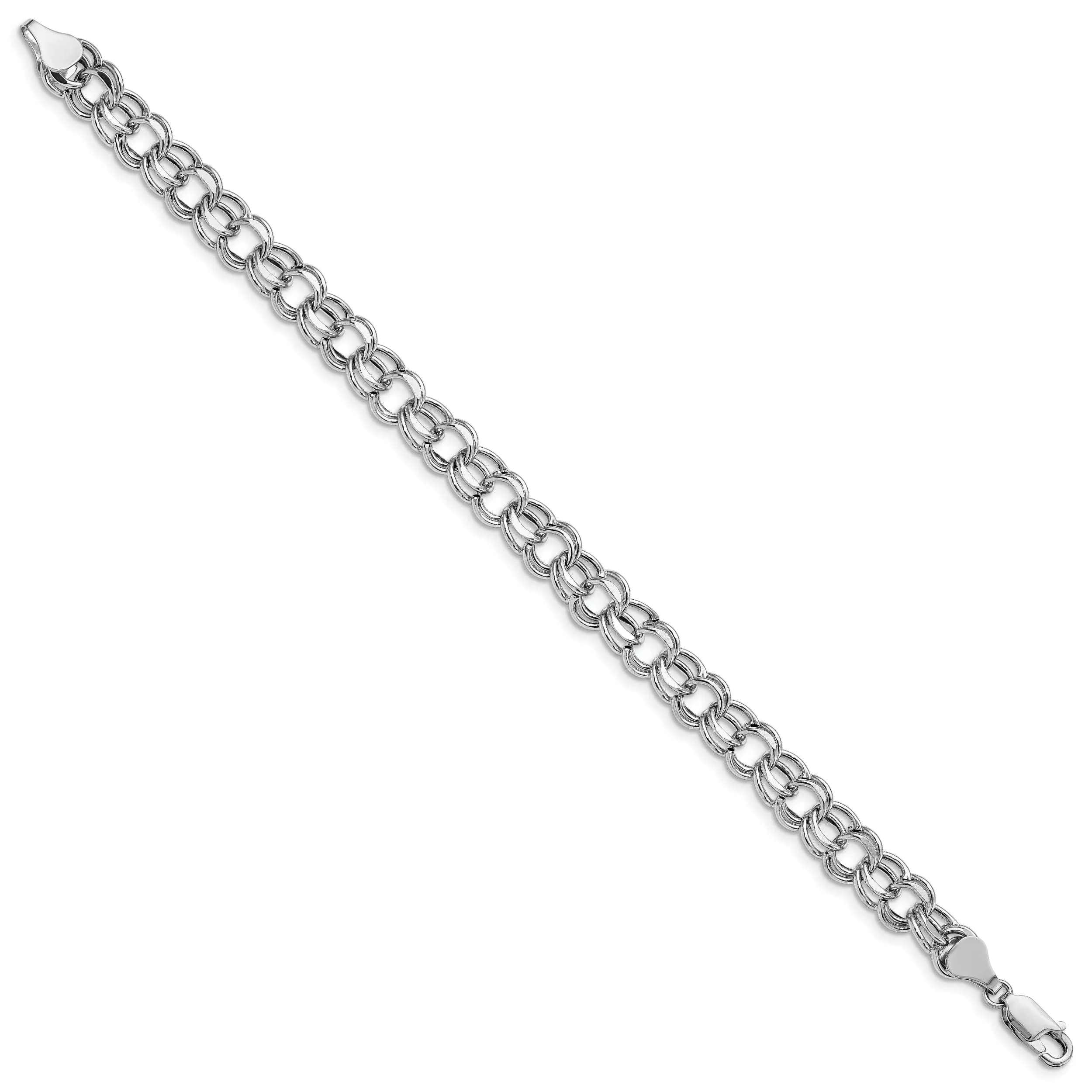 14K White Gold Charm Bracelet - Diamond Cut, 7.5-MM Wide Link, 7.25-inch