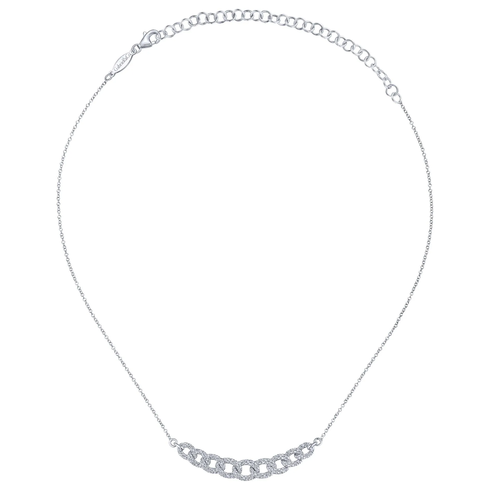 14K White Gold Diamond Link Necklace