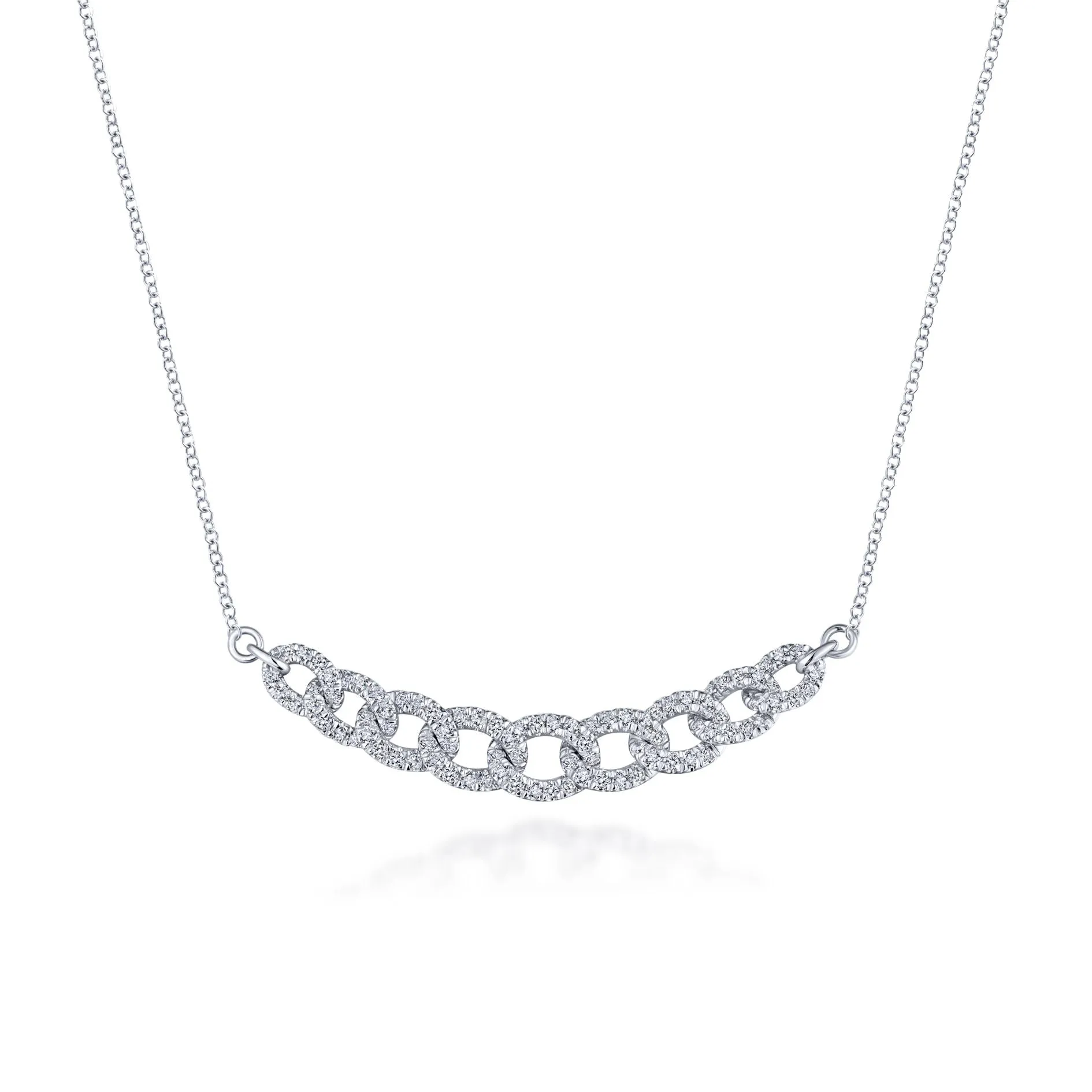 14K White Gold Diamond Link Necklace