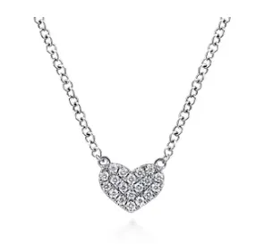 14K White Gold Pave Diamond Pendant Heart Necklace