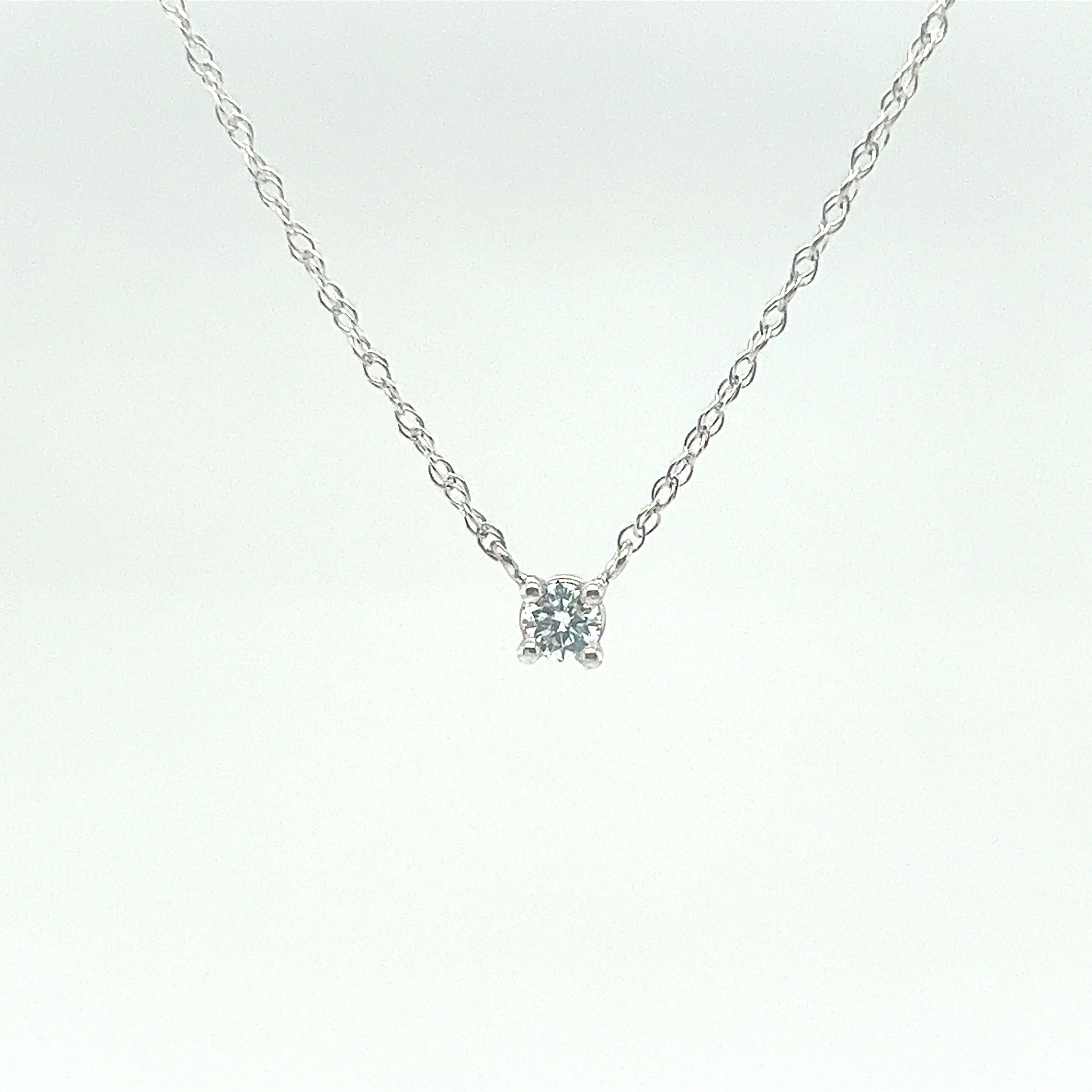 14k White Gold Round Diamond Solitaire Necklace