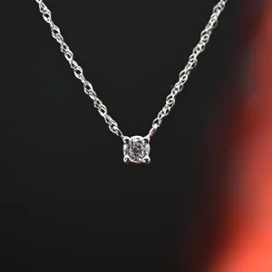 14k White Gold Round Diamond Solitaire Necklace