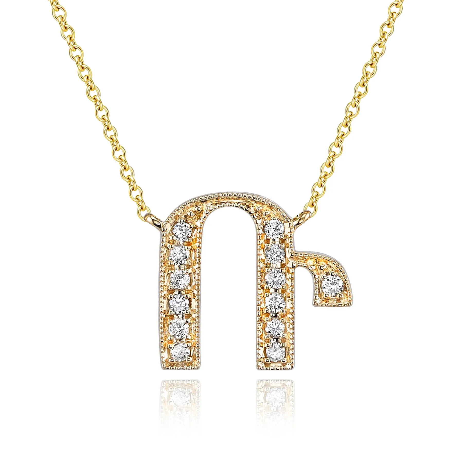 14K Yellow Gold Armenian Initial Diamond Necklace