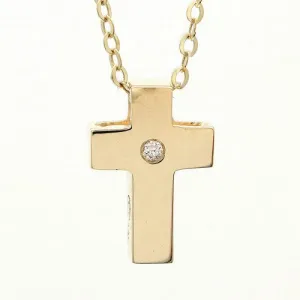 14K Yellow Gold Cross With Diamond Necklace