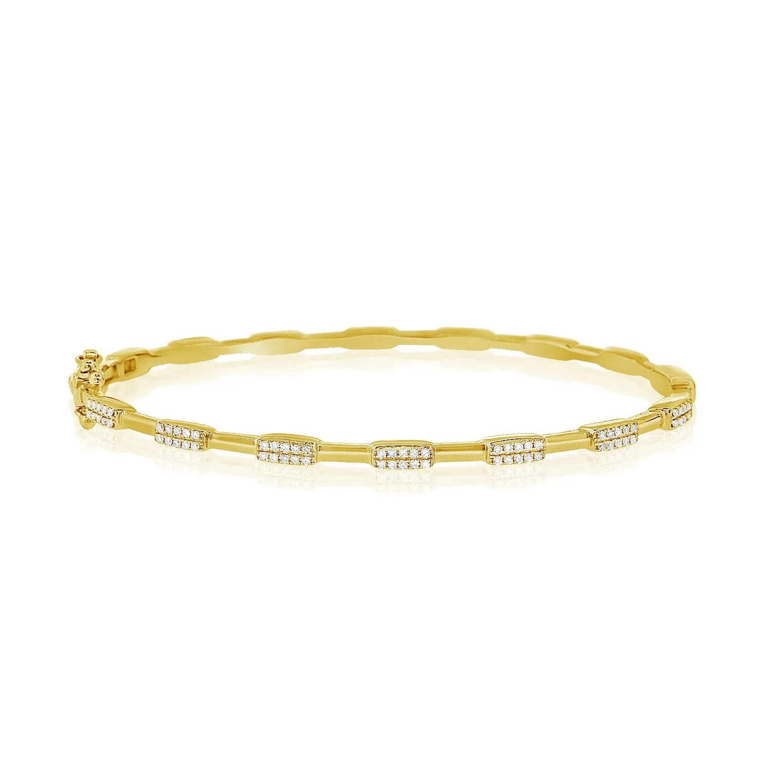 14K Yellow Gold Diamond Station Hinged Bangle