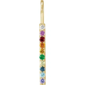 14K Yellow Gold Natural Multi-Gemstone Rainbow Bar Pendant/Charm