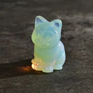 1.5" Opalite Moonstone Cat Gemstone Carving