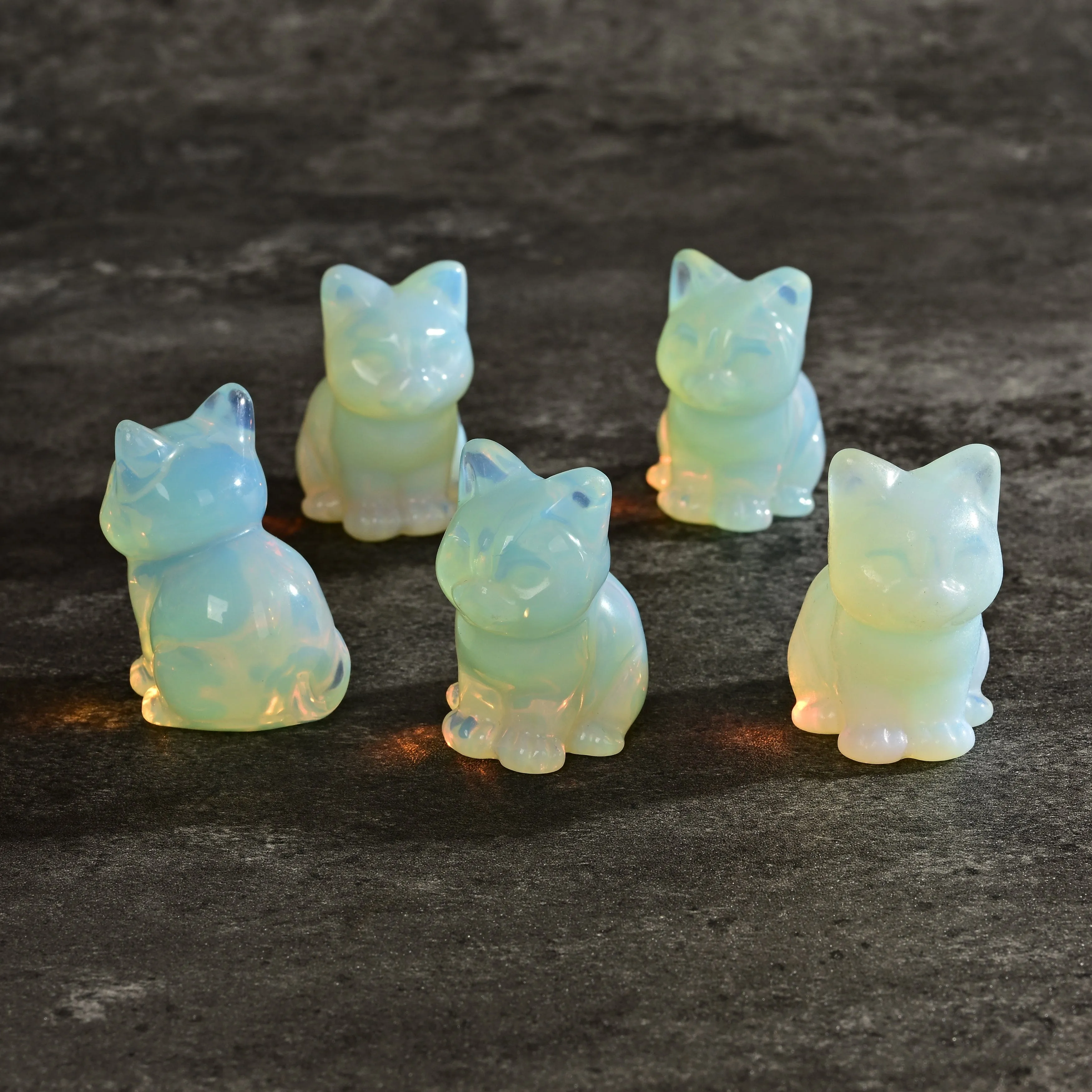 1.5" Opalite Moonstone Cat Gemstone Carving