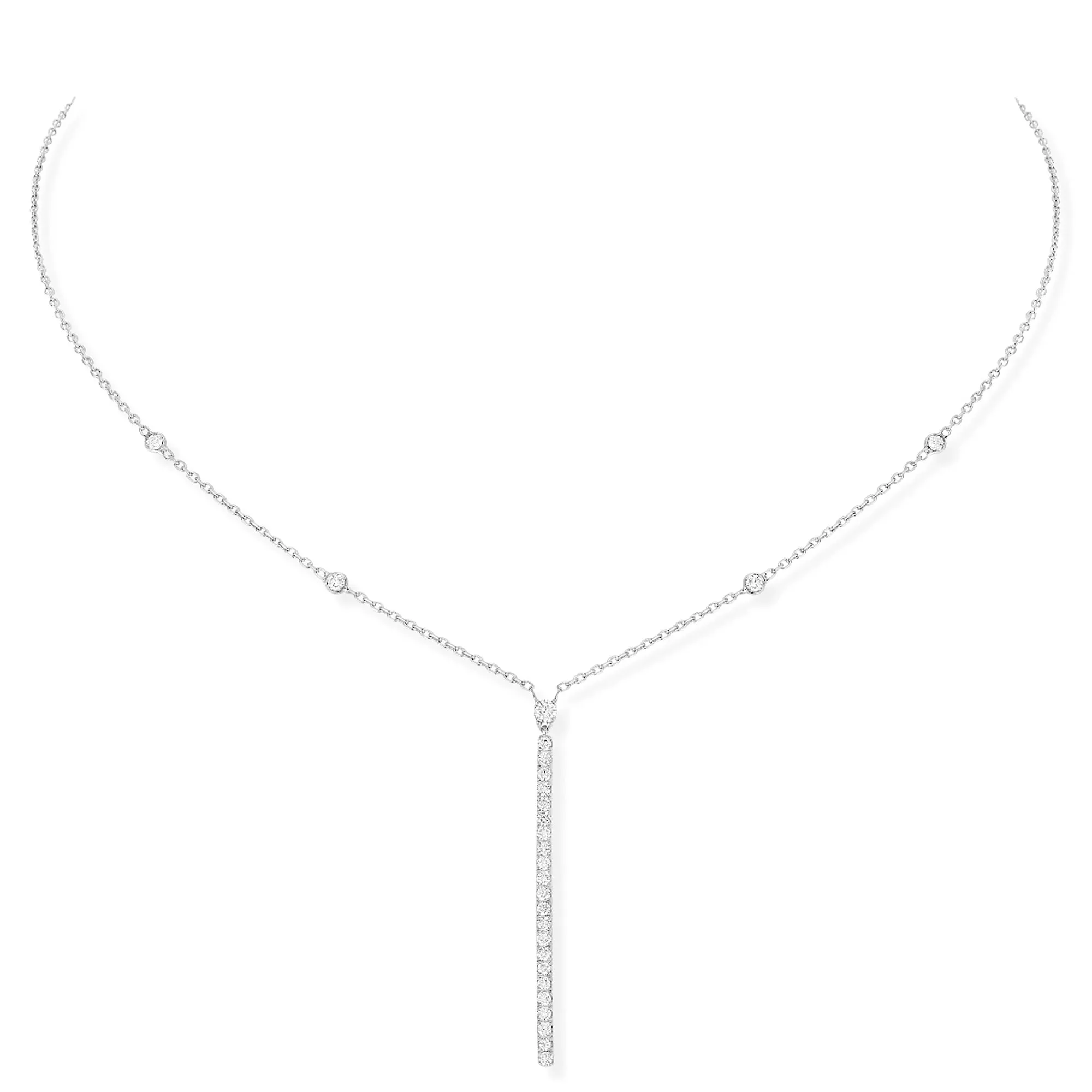 18ct White Gold Gatsby Pave Set Vertical Bar Diamond Necklace