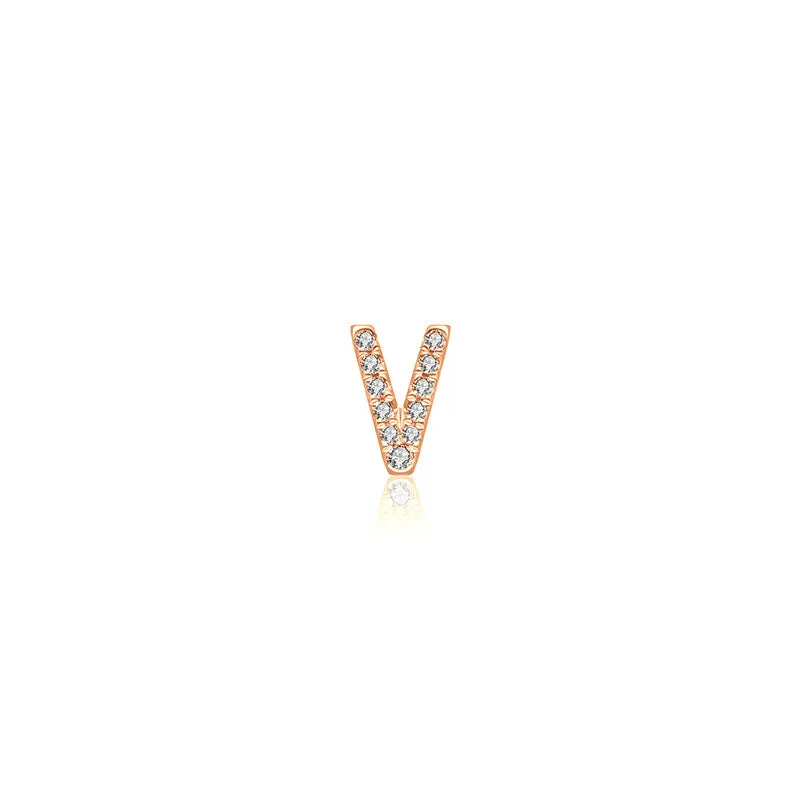 18k Gold Initial Letter "V" Diamond Pendant