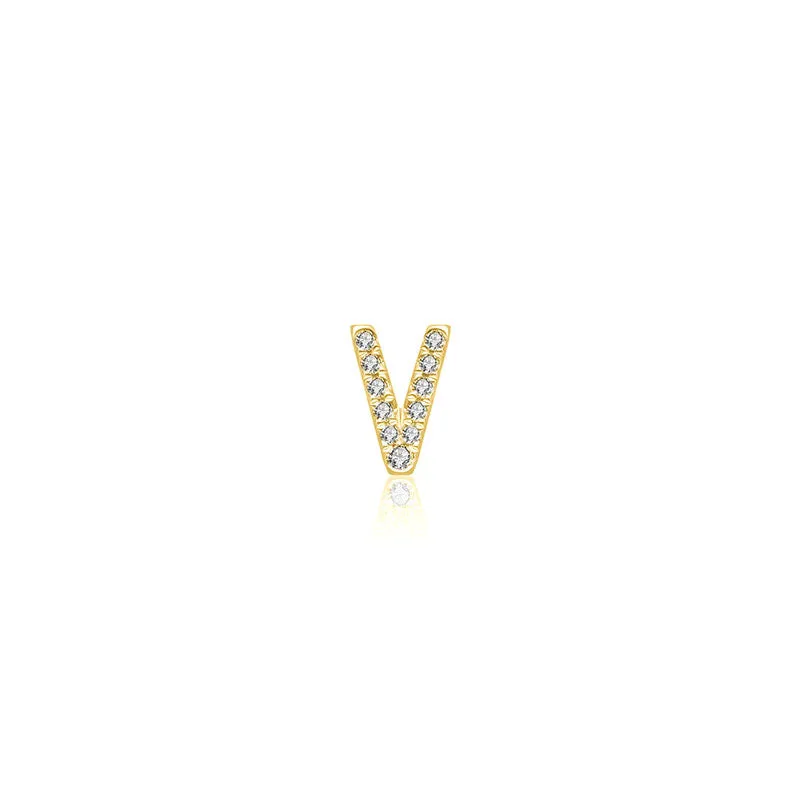 18k Gold Initial Letter "V" Diamond Pendant