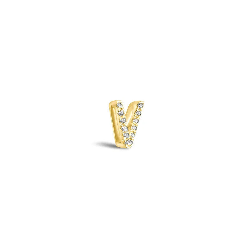 18k Gold Initial Letter "V" Diamond Pendant