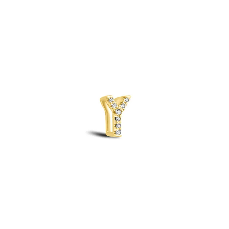 18k Gold Initial Letter "Y" Diamond Pandent   Necklace