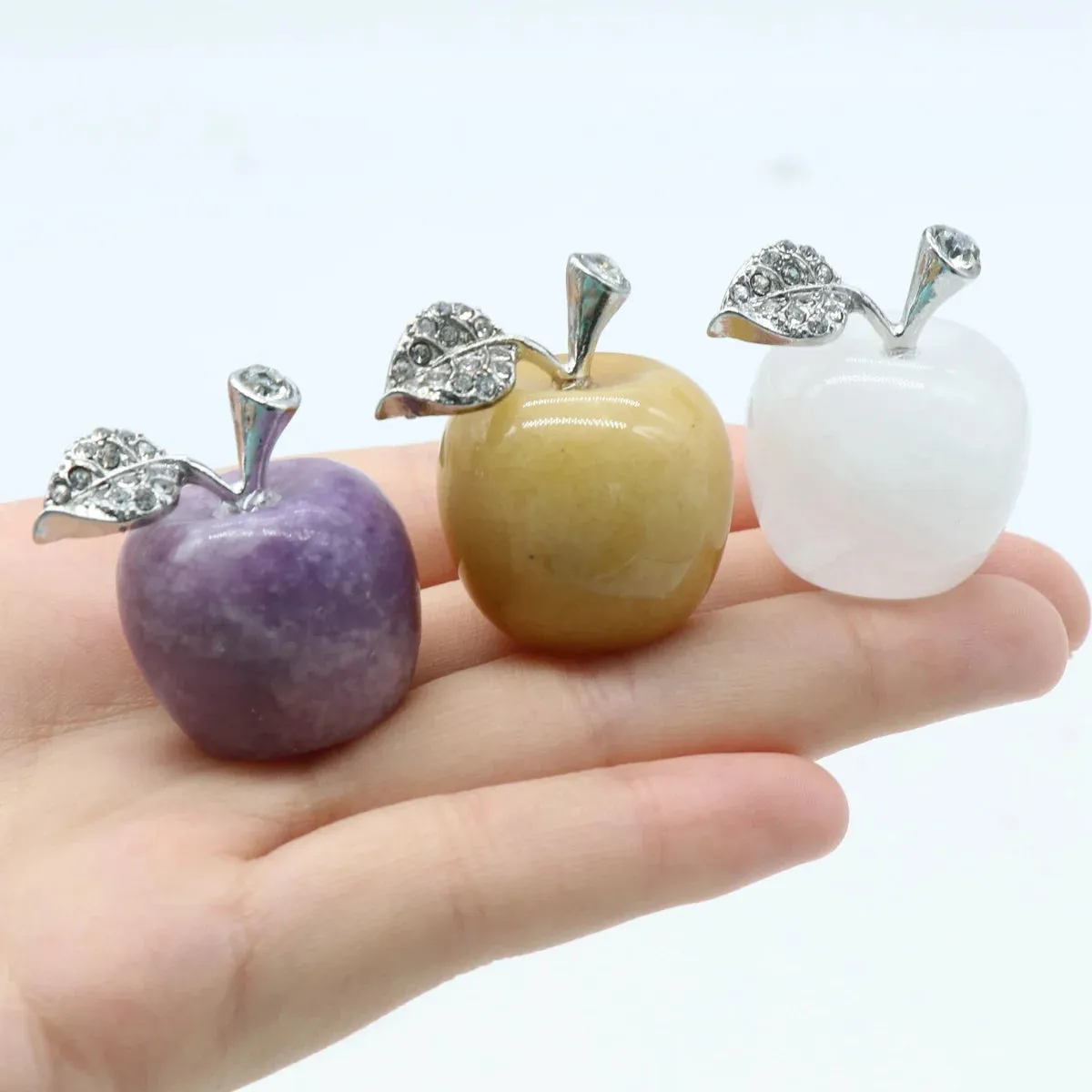 30MM Handmade Craved Lepidolite Apple Crafts Statue Figurines Home Living Room Bedroom Decoration Gifts